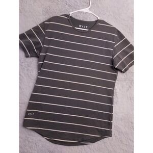 Bylt Shirt Mens Medium Green Drop Cut Lux  Athleisure Casual Activewear Striped